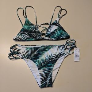 Green and white tropical bikini.